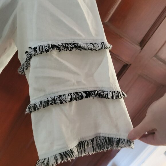 Cynthia Rowley 1X White Fringe Trim Linen Womens Blouse Top - Picture 2 of 9